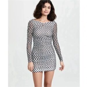 Baum Und Pferdgarten Juneaux Black White Checkered Ruched Mesh Mini Dress Small